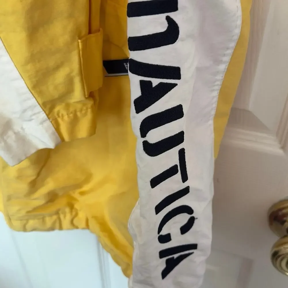 Nautica VTG Hooded Colorblock Windbreaker Jacket Size L Yellow Boating Sailing